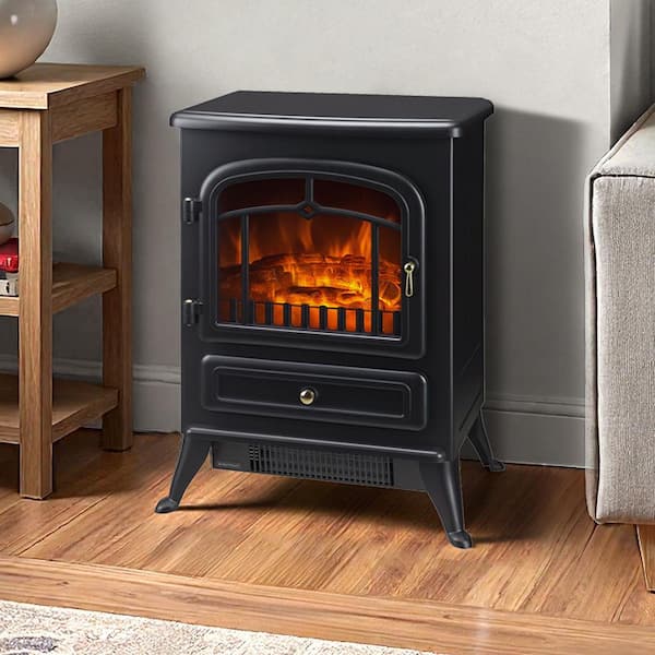 16 in. Freestanding Fireplace Heater 216 sq. ft. Electric Stove, Adjustable Heat 725/1450W, Safety Protection in Black