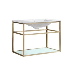 Pierre 29.5 in. W x 18.31 in. D x 24.19 in. H Bathroom Vanity Side Cabinet in Gold with White Ceramic Top