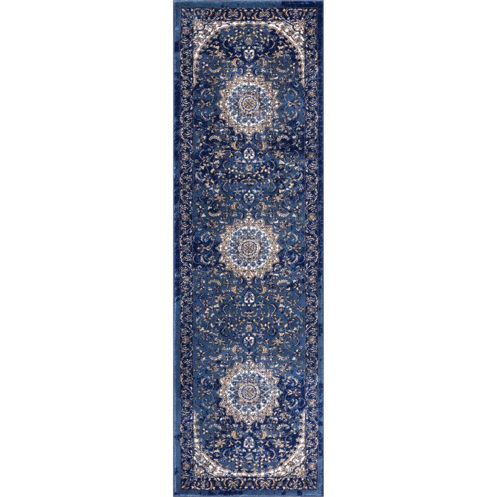 Well Woven Luxury Mahal Blue 2 ft. x 8 ft. Traditional Medallion ...