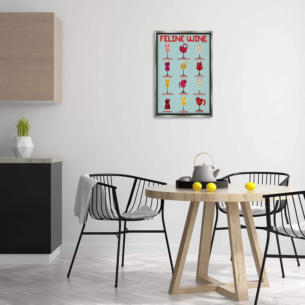 Clever Feline Wine Drinks by Carrie Cantwell Gray Floater Frame Animal Graphic Art Print 25 in. x 17 in. price history on PriceWatchPro
