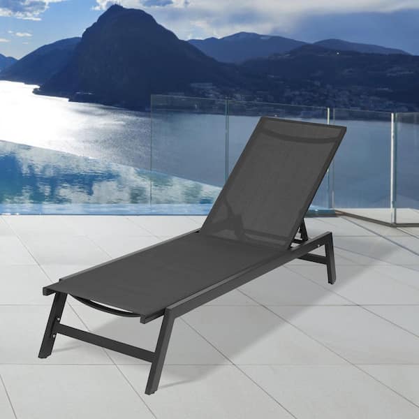 Unbranded 1-Piece Aluminum Outdoor Chaise Lounge Chair, 5-Position Adjustable All Weather for Patio, Beach, Yard, Pool, Gray