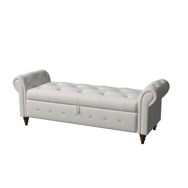 Unbranded Nordic Beige Fabric Bed Bench with Storage Compartment (25 in. H X 63 in. W X 22in. D)