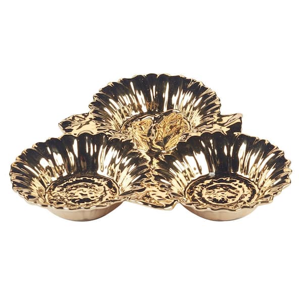 Certified International Gold Coast 10 in. x 10 in. 3-Copmartment Gold 3-D Sunflower Serving Tray (Set of 1)