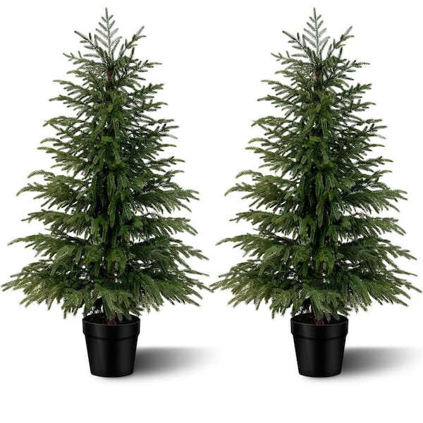 Vitalismo 4 ft. Artificial Norfolk Pine Christmas Tree Realistic Potted Tree Artificial Tree for Indoor Outdoor Decor(set of 2)