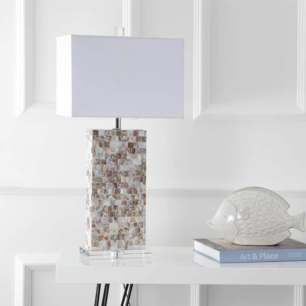 Natural Capiz Shell and Chrome Rectangle Nightstand Lamp