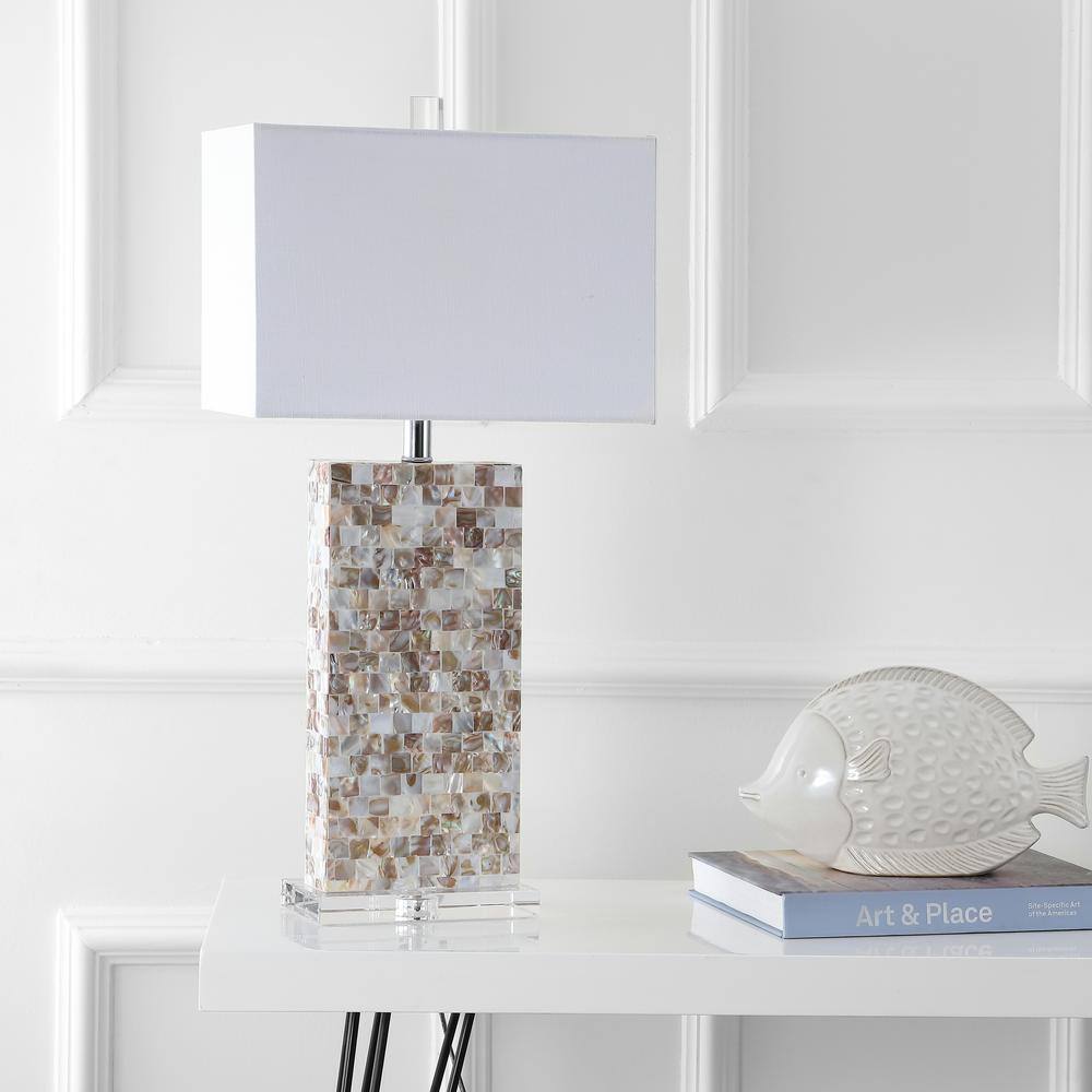 Natural Capiz Shell and Chrome Rectangle Nightstand Lamp