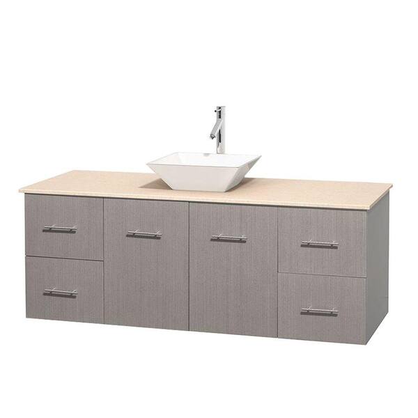 Wyndham Collection Centra 60 in. Vanity in Gray Oak with Marble Vanity Top in Ivory and Porcelain Sink