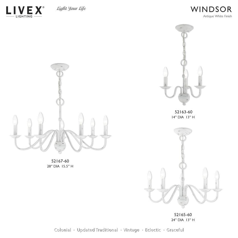 Windsor Antique White 3-Light Mini Chandelier with Steel Finish