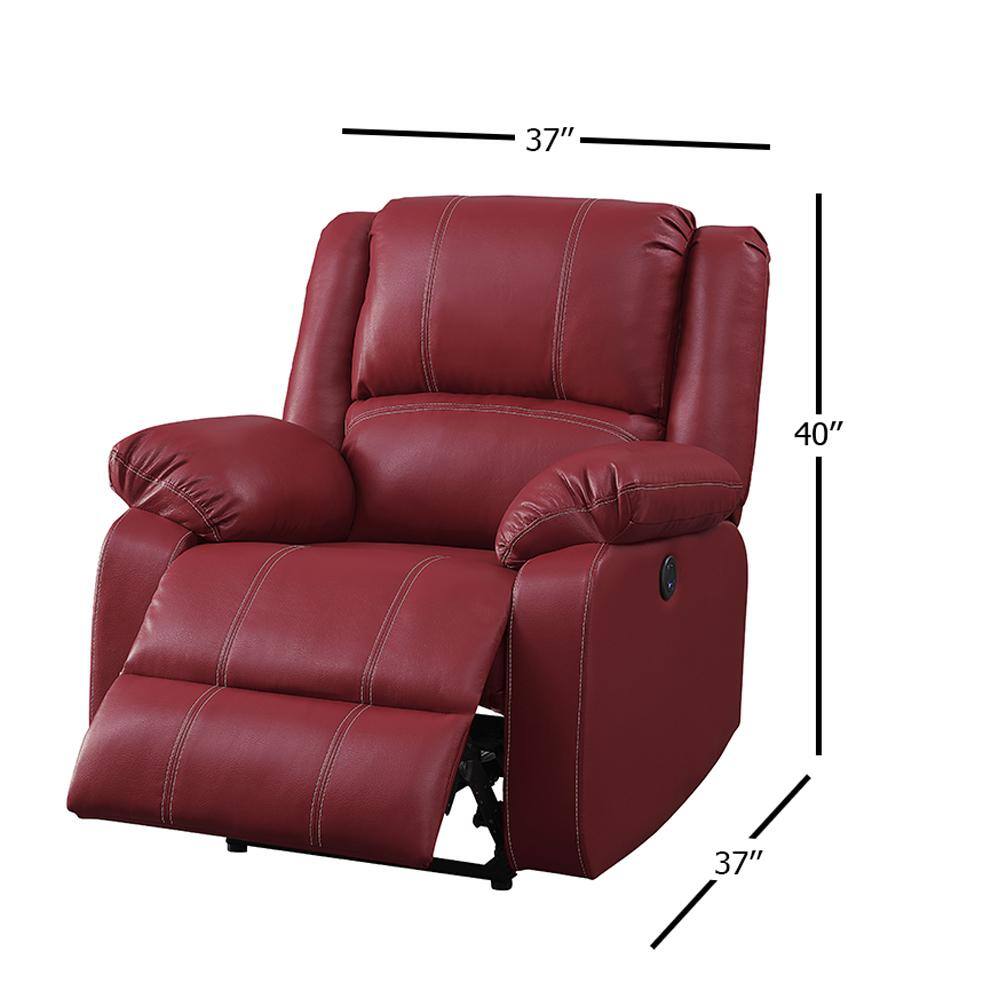 Red Faux Leather Swivel Recliner with Wood Base