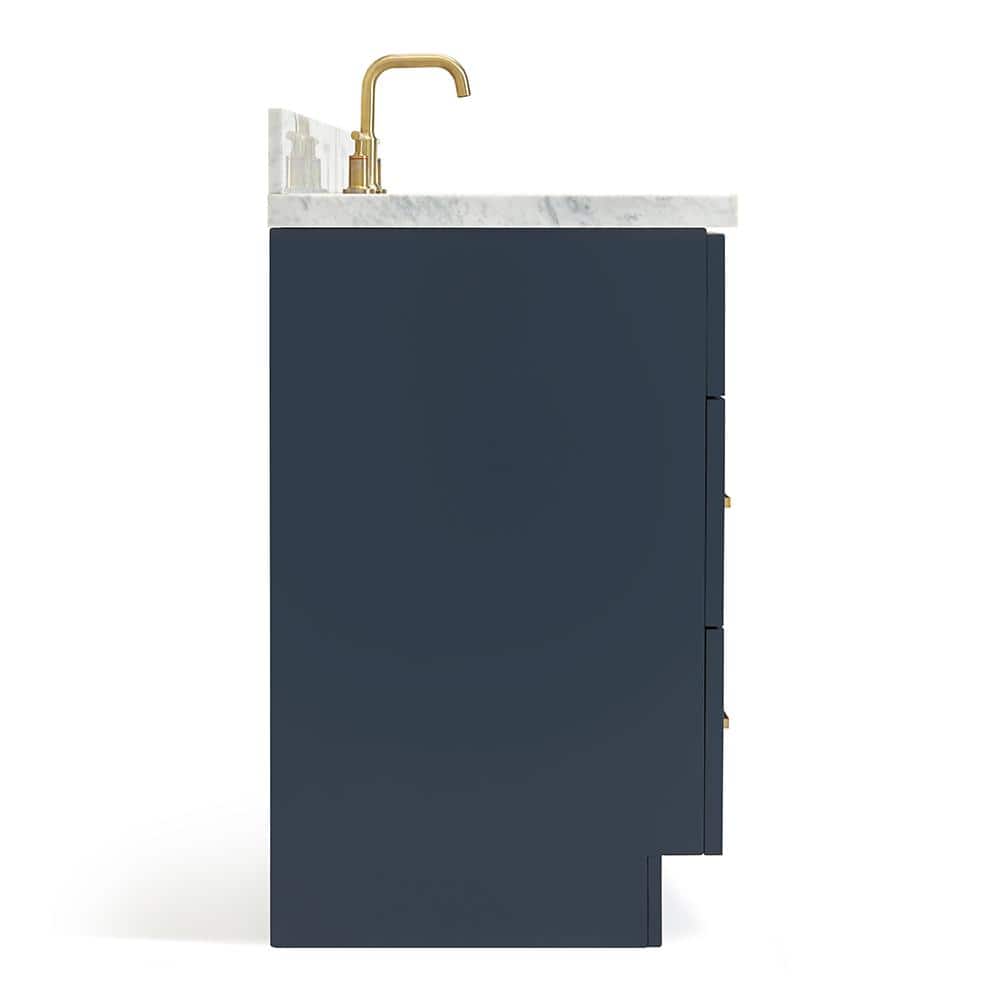Midnight Blue Freestanding Single Sink Vanity with White Marble Top
