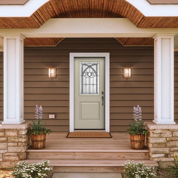 36 in. x 80 in. Left-Hand/Inswing 1/2 Lite Ardsley Decorative Glass Desert Sand Fiberglass Prehung Front Door