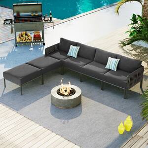 6-Piece Aluminum Modern Metal Outdoor Sectional Sofa Set with Removable Olefin Extra Thick Grey Cushions
