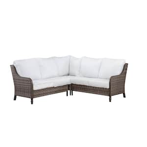 Windsor Brown Wicker Outdoor Sectional seat with Bare White Cushion