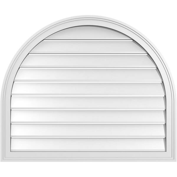Ekena Millwork 36" x 30" Round Top Surface Mount PVC Gable Vent: Functional with Brickmould Frame