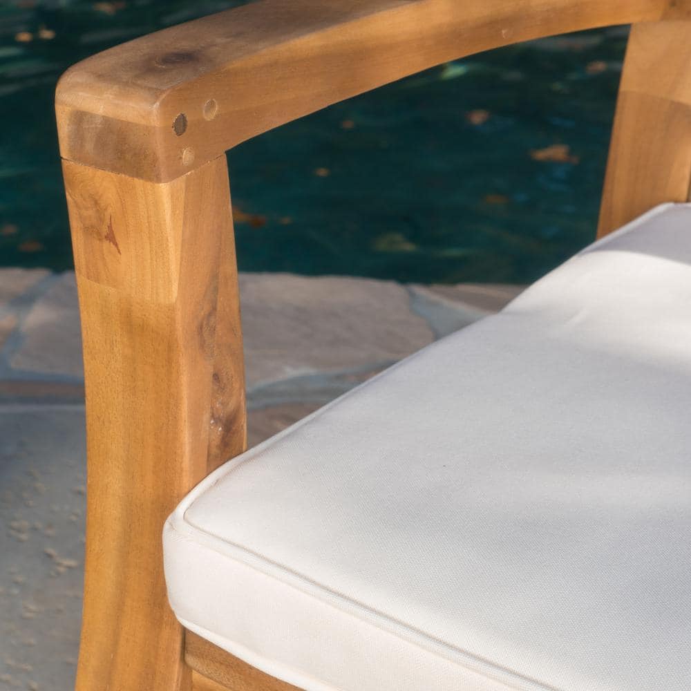 Teak and Wicker 3-Piece Beige Cushion Outdoor Seating Set