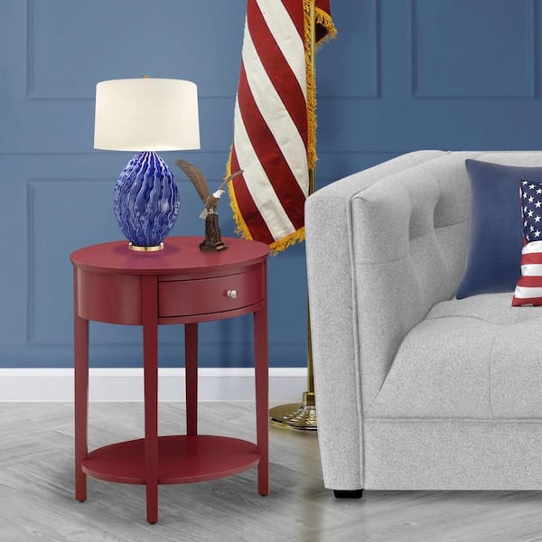 HOME IMPORTS EMPORIUM 24 in. W Burgundy Finish, Round, Wood End Table Laminate Top with 1-Wooden Drawer, Stable and Sturdy Constructed