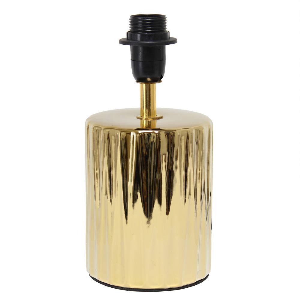 11.61" Polished Gold Ceramic Table Lamp with Black Drum Shade