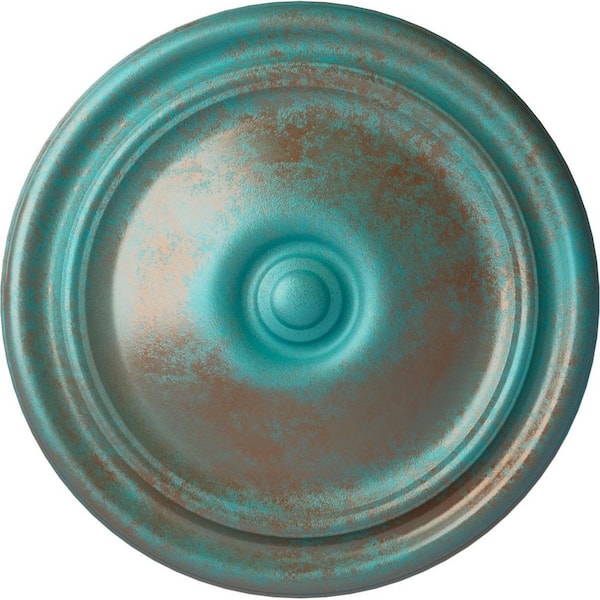 Ekena Millwork 12 in. x 1-3/4 in. Reece Urethane Ceiling Medallion (Fits Canopies upto 2-3/8 in.), Copper Green Patina