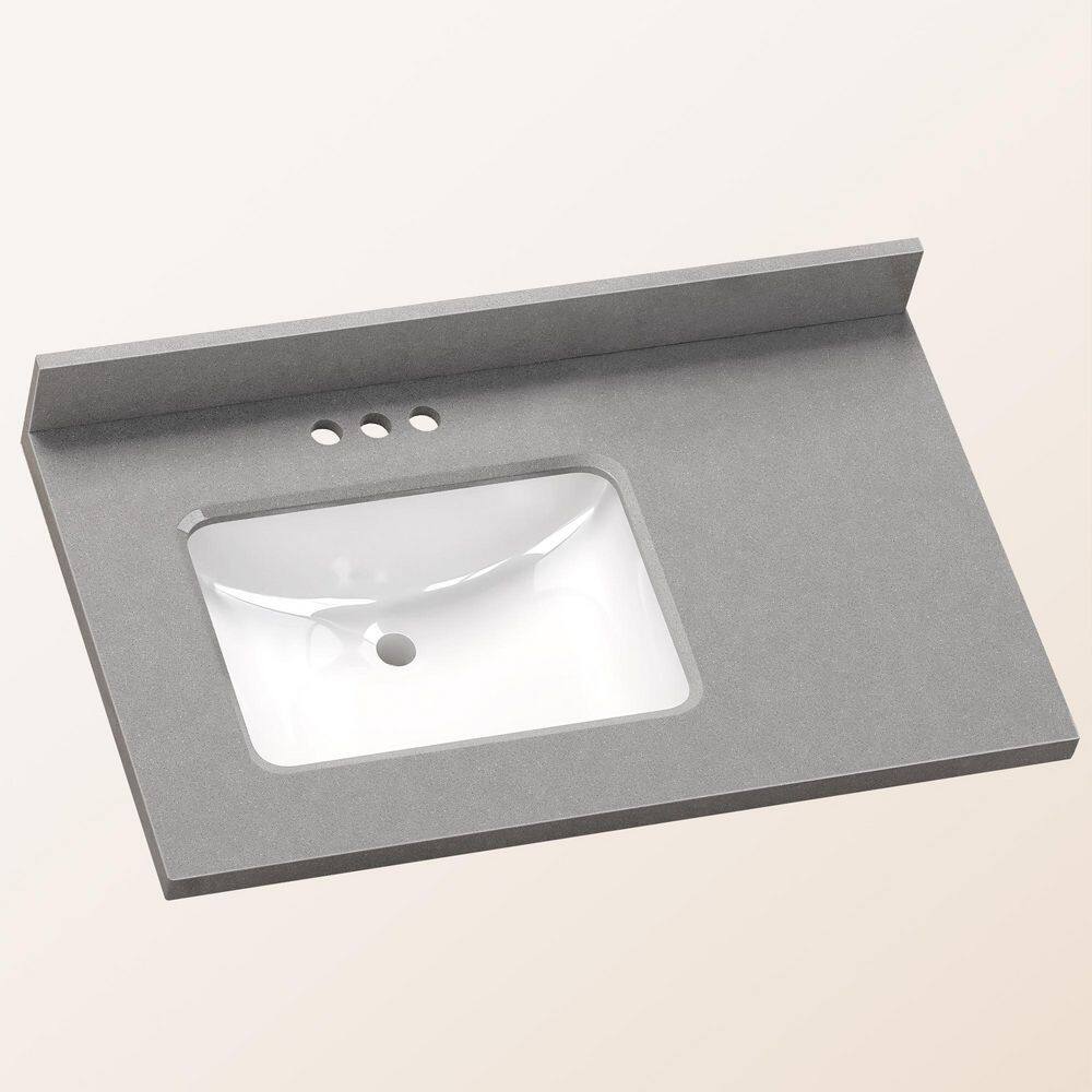 42 in. W x 22 in. D Engineered Stone White Rectangular Single Sink Vanity Top in Gray with Backsplash, 4 in. Centerset price history on PriceWatchPro