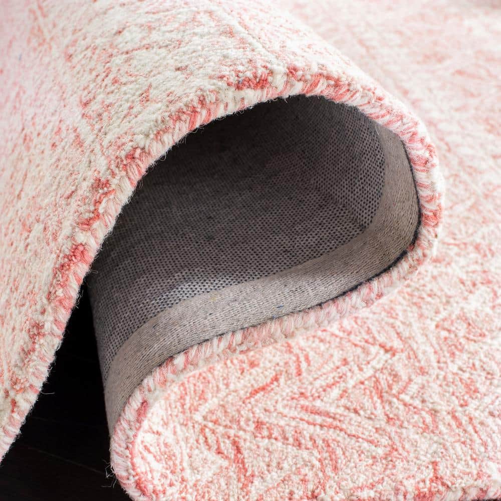 Hand-Tufted Round Pink/Ivory Wool 59" Rug with Non-Slip Feature