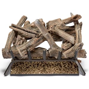 24 in. Drift Wood Vented Natural Gas Fireplace Log Set With Remote Control Kit, 55,000 BTU