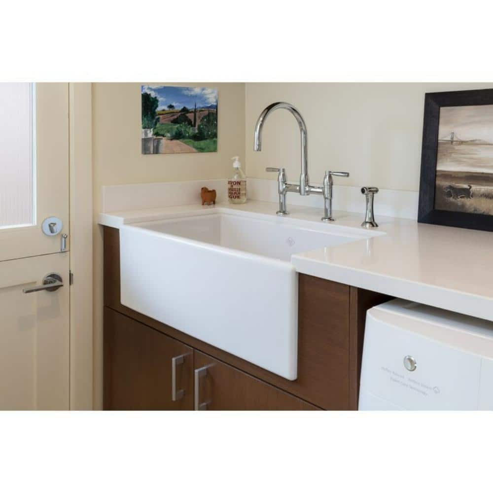White Fireclay Single Bowl Farmhouse Apron Sink