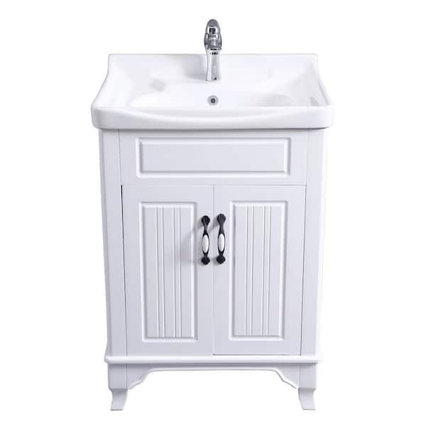 Renovators Supply Small Black & White Bathroom Vanity Cabinet Sink with Faucet and Drain