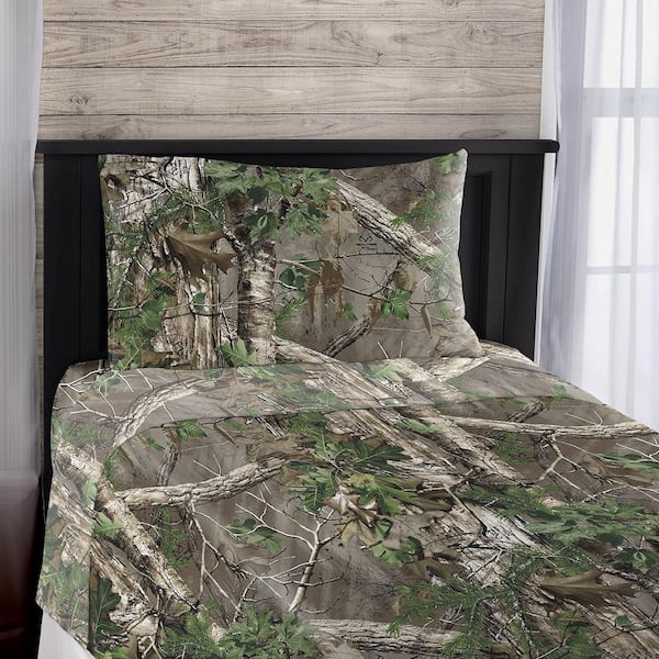 Realtree Xtra 4-Piece Green Geometric Cotton Blend Full Sheet Set