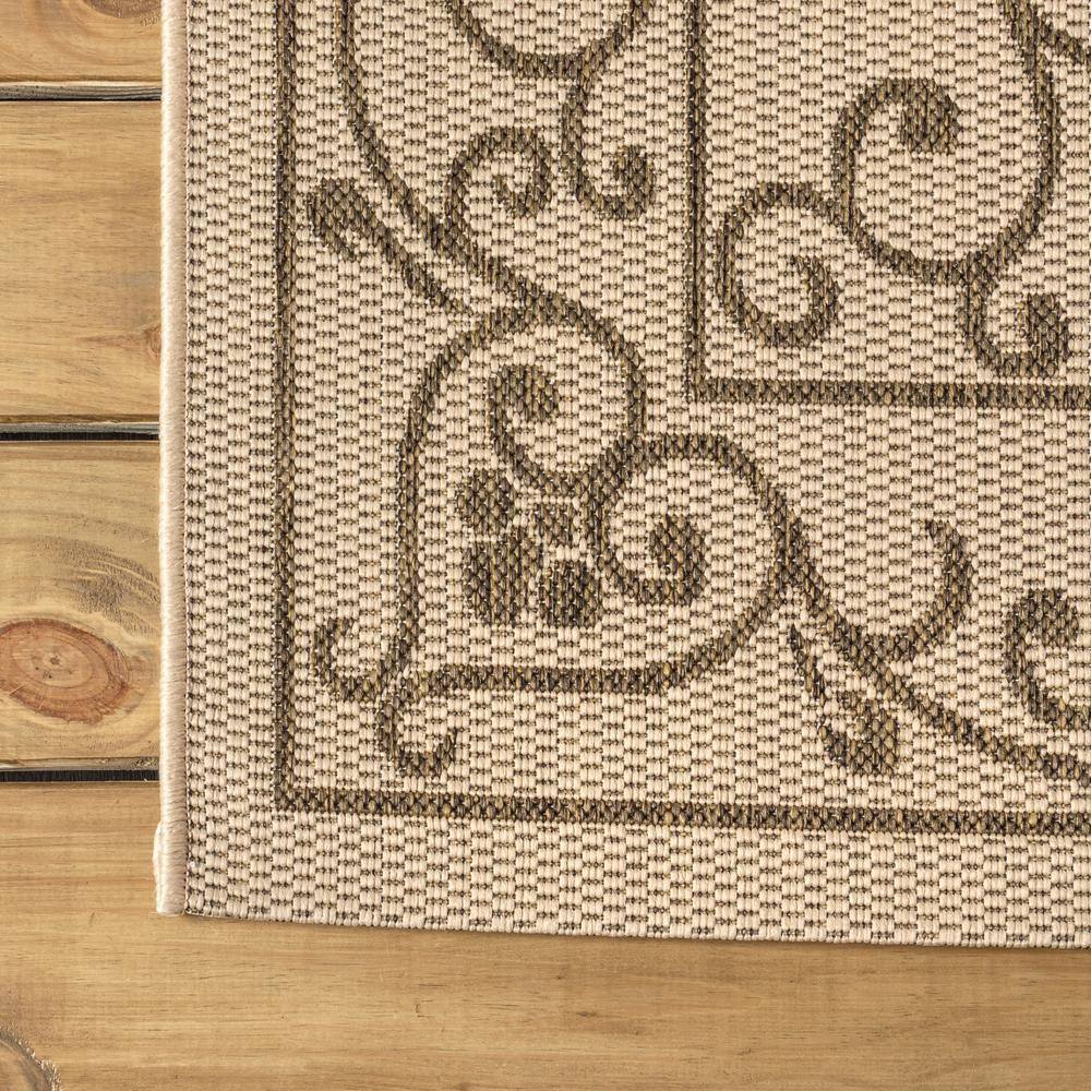 Charleston Vintage Filigree Beige & Brown 2'x8' Indoor/Outdoor Runner Rug
