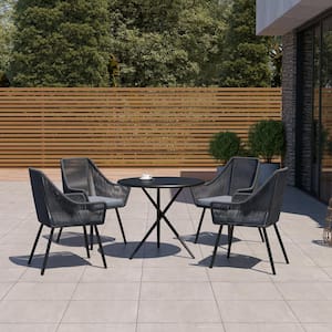 Elsmere Gray 5-Piece Wicker Outdoor Dining Set with Gray Cushions