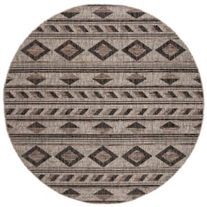 Courtyard Gray/Black 7 ft. x 7 ft. Round Striped Indoor/Outdoor Patio  Area Rug