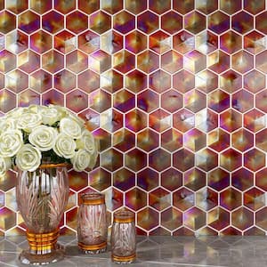 Aurora Red 10.32 in. x 11.82 in. Hexagon Glossy Glass Mosaic Tile (8.5 sq. ft./Case)