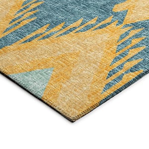 Yuma Yellow 2 ft. 3 in. x 7 ft. 6 in. Geometric Indoor/Outdoor Washable Area Rug