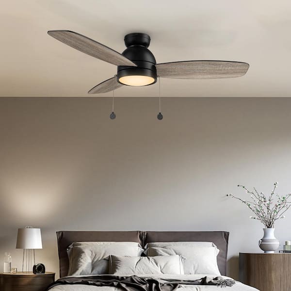 CARRO Troyes 48 in. Indoor Black Flush Mount Standard 3-Speed DC Ceiling Fan with Dimmable LED and Pull Chain
