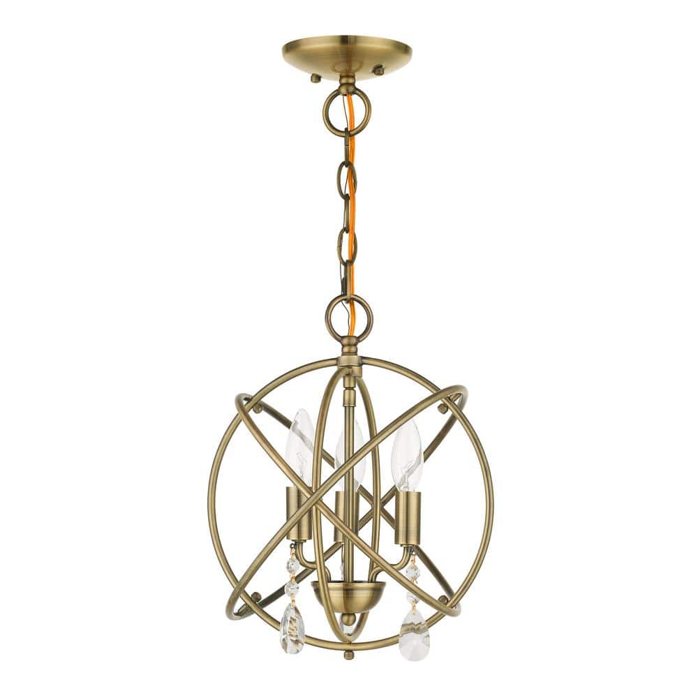 Antique Brass Mini 3-Light Chandelier with Crystal Accents
