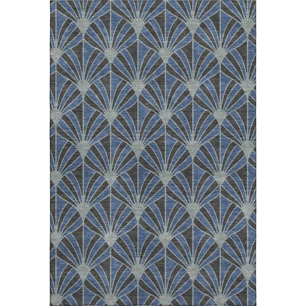 Mayfield Premium Machine Washable Abstract AMF2426 Navy 10 ft. x 14 ft. Area Rug
