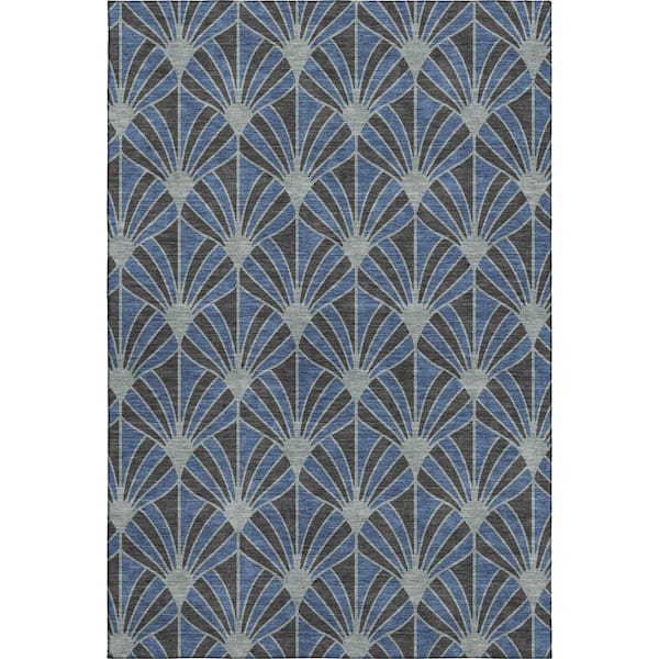 Mayfield Premium Machine Washable Abstract AMF2426 Navy 5 ft. x 7 ft. 6 in. Area Rug