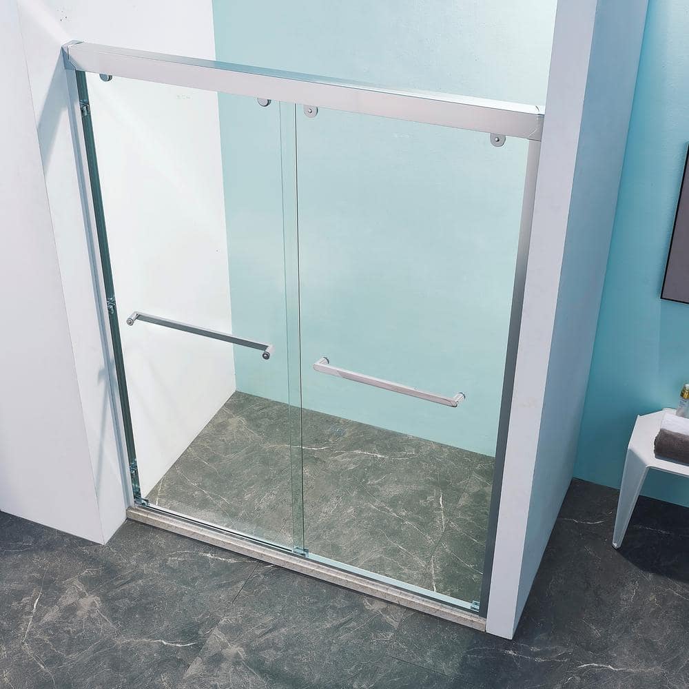 60 in. W x 76 in. H Sliding Framed Shower Door in Chrome Finish with Clear 