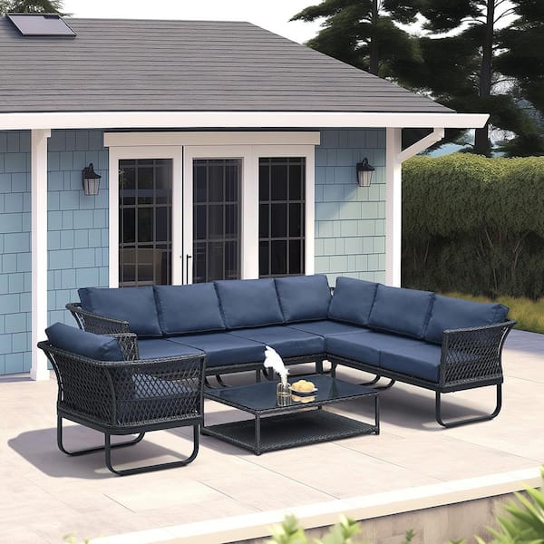 ART TO REAL 7-Seater Wicker Patio Furniture Set, All-Weather Outdoor Conversation Set Sectional Sofa with Coffee Table and Cushions