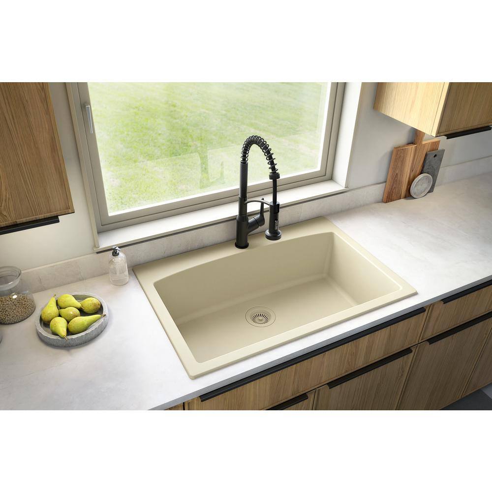 Karran Drop In Quartz Composite 33 In 1 Hole Single Bowl Kitchen Sink In Bisque Qt 712 Bi The Home Depot