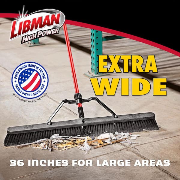 36 in. High Power Smooth Surface Push Broom Set with Brace and 60 in. Steel Handle (2-Pack)