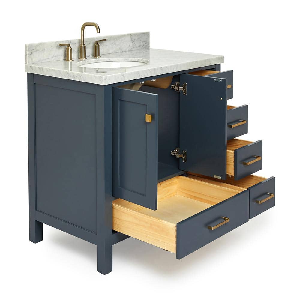 Midnight Blue Marble Top Single Basin Vanity with Brass Hardware