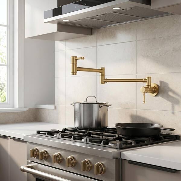 Wall Mounted Pot Filler with Double Handle in Gold