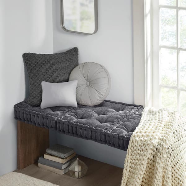 Intelligent Design Charvi Charcoal 20 in. W x 20 in. L Polyester Chenille Square Floor Pillow Cushion