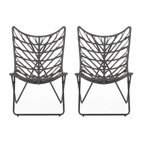 Noble House Broxon Gray Wicker Outdoor Lounge Chair (2-Pack)