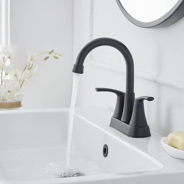 4 in. Centerset 2-Handle High-Arc Bathroom Faucet in Matte Black