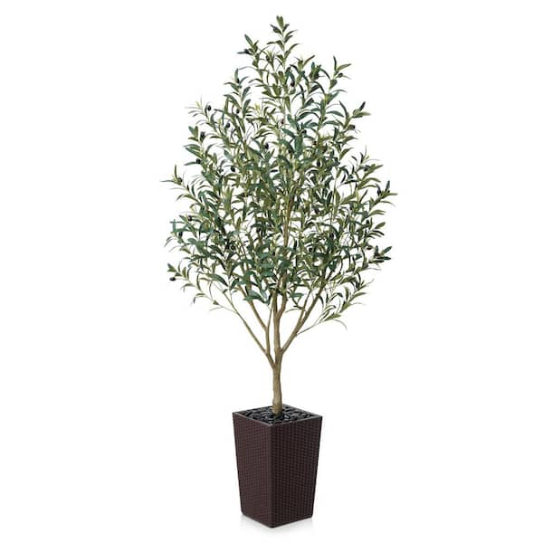 6ft. Artificial Olive Tree Indoor/Outdoor Coffee Planter,Faux Plants for Home Office Decor Living Room and Modern Spaces