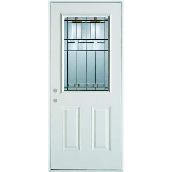 Stanley Doors 32 in. x 80 in. Architectural 1/2 Lite 2-Panel Painted White Right-Hand Inswing Steel Prehung Front Door