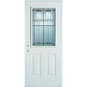 36 in. x 80 in. Architectural 1/2 Lite 2-Panel Painted White Steel Prehung Front Door