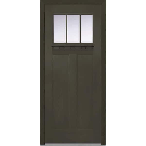MMI Door 36 in. x 80 in. Shaker Right-Hand Inswing 3-Lite Clear Low-E 2-Panel Stained Fiberglass Fir Prehung Front Door w/ Shelf